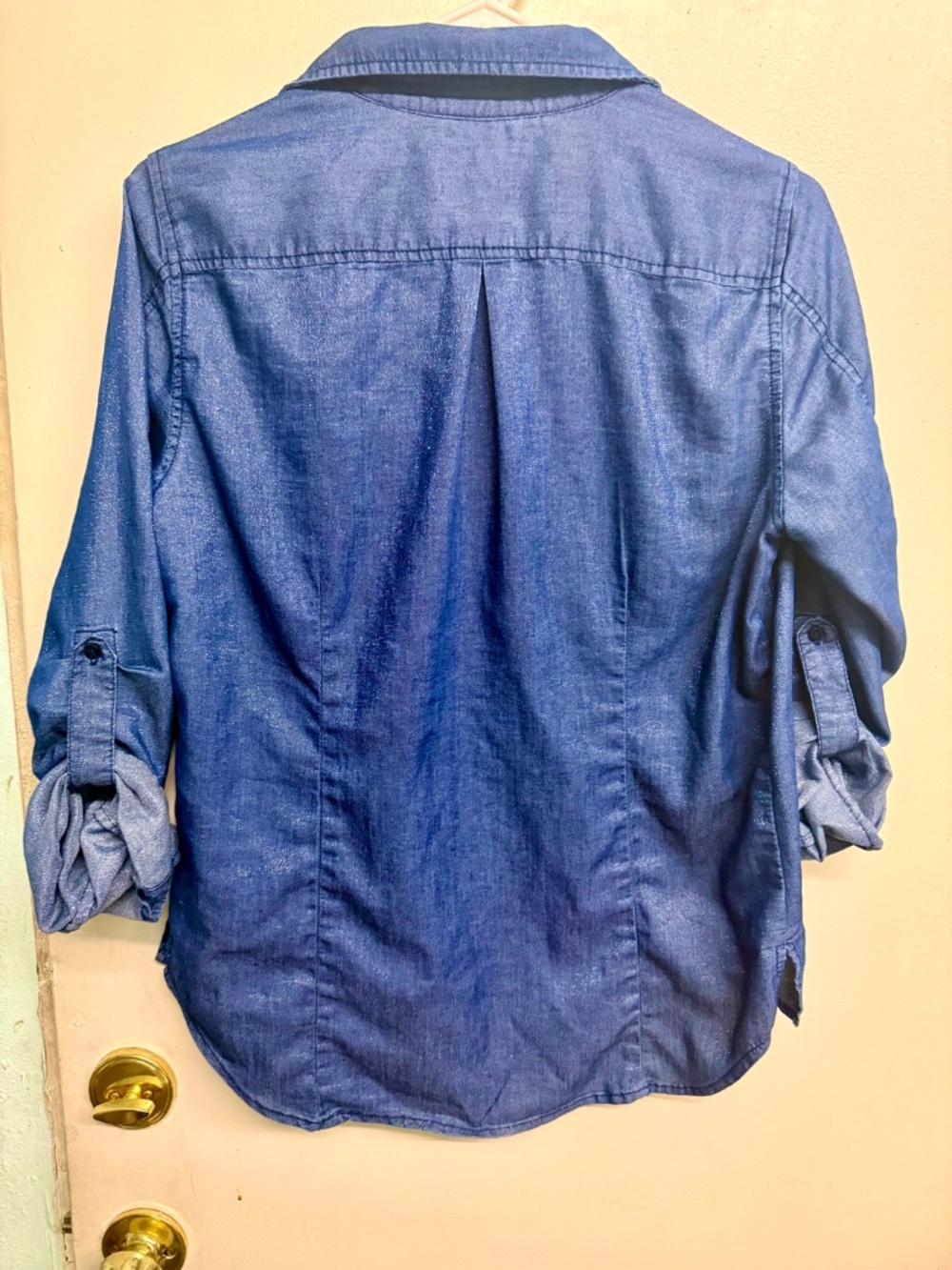 Guess Navy Blue 3/4 Sleeve Sparkle Utility Shirt - Picture 3 of 3